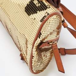 مملوكة مسبقًا Moschino Gold/Brown Sequins and Leather Satchel