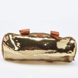 مملوكة مسبقًا Moschino Gold/Brown Sequins and Leather Satchel