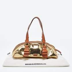 مملوكة مسبقًا Moschino Gold/Brown Sequins and Leather Satchel