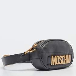 Pre Owned Moschino Grey Leather Mini Classic Logo Belt Bag