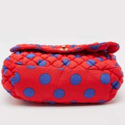 Moschino Red/Blue Quilted Nylon Polka Flap Shoulder Bag