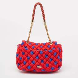 Moschino Red/Blue Quilted Nylon Polka Flap Shoulder Bag