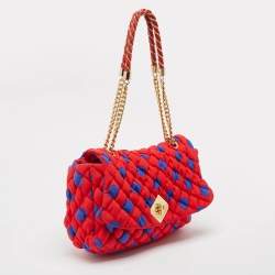 Moschino Red/Blue Quilted Nylon Polka Flap Shoulder Bag