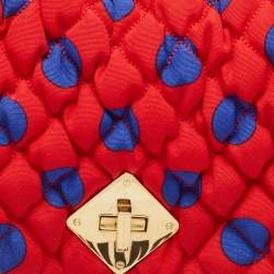 Moschino Red/Blue Quilted Nylon Polka Flap Shoulder Bag