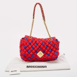 Moschino Red/Blue Quilted Nylon Polka Flap Shoulder Bag