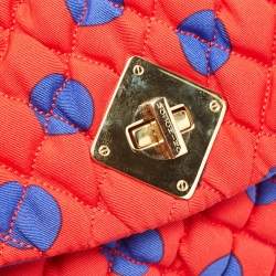 Moschino Red/Blue Quilted Nylon Polka Flap Shoulder Bag