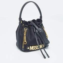 Pre Owned Moschino Black Nylon and Leather Classic Logo Bucket Bag