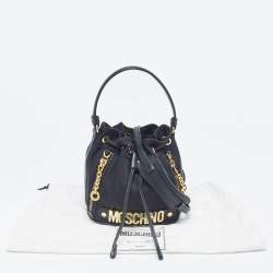Pre Owned Moschino Black Nylon and Leather Classic Logo Bucket Bag