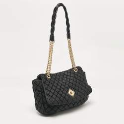 Pre Owned Moschino Black Quilted Nylon Flap Bag