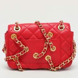 Moschino Red Quilted Leather Chain Detail Shoulder Bag