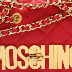 Moschino Red Quilted Leather Chain Detail Shoulder Bag