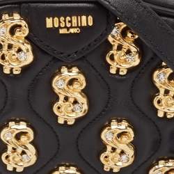 Moschino Black Leather Dollar Studs Crossbody Bag