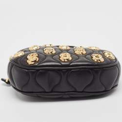 Moschino Black Leather Dollar Studs Crossbody Bag