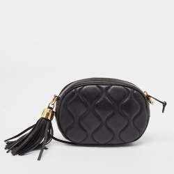 Moschino Black Leather Dollar Studs Crossbody Bag