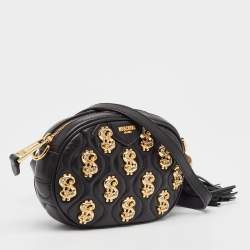 Moschino Black Leather Dollar Studs Crossbody Bag