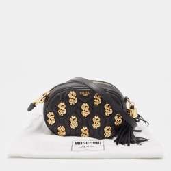 Moschino Black Leather Dollar Studs Crossbody Bag