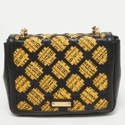 Pre Owned Moschino Black Leather Measuring Tape Chain Shoulder Bag