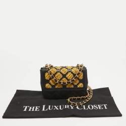 Pre Owned Moschino Black Leather Measuring Tape Chain Shoulder Bag