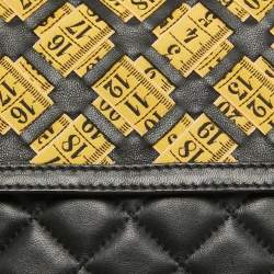 Pre Owned Moschino Black Leather Measuring Tape Chain Shoulder Bag