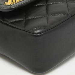 Pre Owned Moschino Black Leather Measuring Tape Chain Shoulder Bag