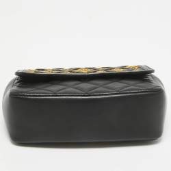 Pre Owned Moschino Black Leather Measuring Tape Chain Shoulder Bag