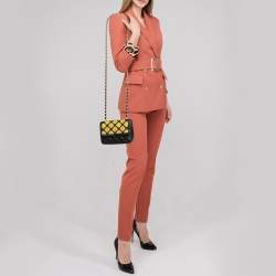 Pre Owned Moschino Black Leather Measuring Tape Chain Shoulder Bag