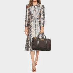 Moschino Dark Brown Nylon Logo Boston Bag