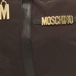 Moschino Dark Brown Nylon Logo Boston Bag
