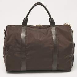 Moschino Dark Brown Nylon Logo Boston Bag