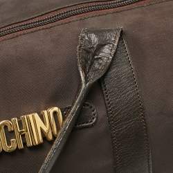Moschino Dark Brown Nylon Logo Boston Bag