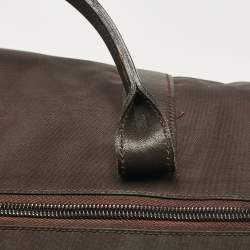 Moschino Dark Brown Nylon Logo Boston Bag