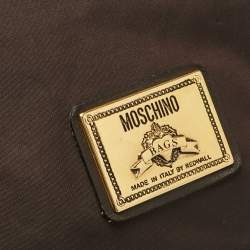Moschino Dark Brown Nylon Logo Boston Bag