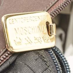 Moschino Dark Brown Nylon Logo Boston Bag