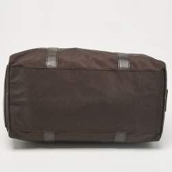 Moschino Dark Brown Nylon Logo Boston Bag