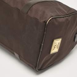 Moschino Dark Brown Nylon Logo Boston Bag