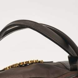 Moschino Dark Brown Nylon Logo Boston Bag