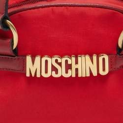 Moschino Red Nylon Mini Logo Bowler Bag
