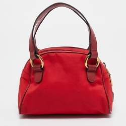 Moschino Red Nylon Mini Logo Bowler Bag