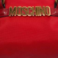 Moschino Red Nylon Mini Logo Bowler Bag