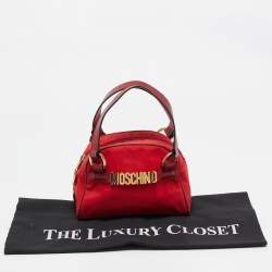 Moschino Red Nylon Mini Logo Bowler Bag
