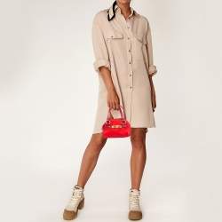 Moschino Red Nylon Mini Logo Bowler Bag