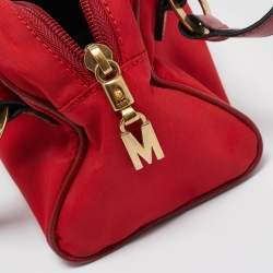 Moschino Red Nylon Mini Logo Bowler Bag