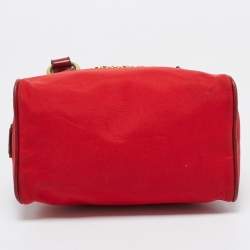 Moschino Red Nylon Mini Logo Bowler Bag