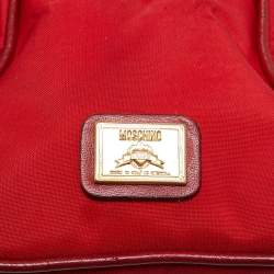Moschino Red Nylon Mini Logo Bowler Bag