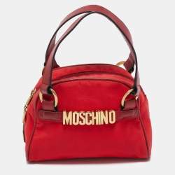 Moschino Red Nylon Mini Logo Bowler Bag