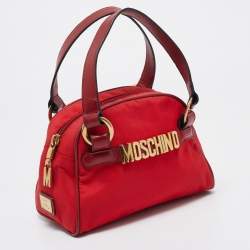 Moschino Red Nylon Mini Logo Bowler Bag