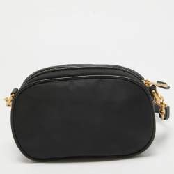 Pre Owned Moschino Black Leather and Nylon Classic Logo Camera Crossbody Bag