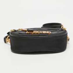 Pre Owned Moschino Black Leather and Nylon Classic Logo Camera Crossbody Bag