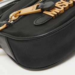 Pre Owned Moschino Black Leather and Nylon Classic Logo Camera Crossbody Bag
