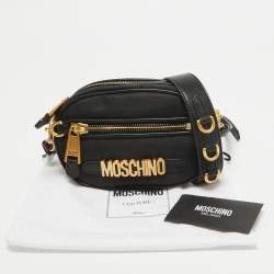 Pre Owned Moschino Black Leather and Nylon Classic Logo Camera Crossbody Bag